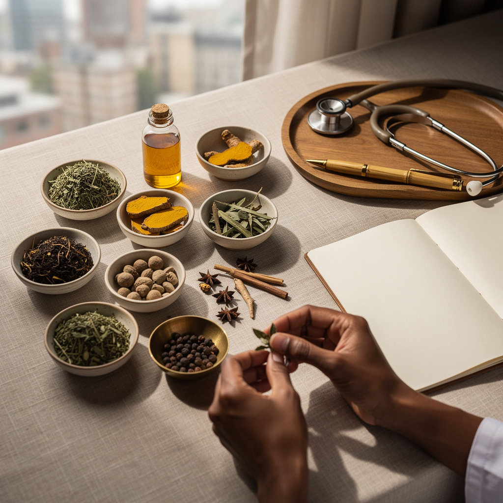 Dr. Asha Yesudas providing personalized Ayurveda physician consultation in London wellness practice